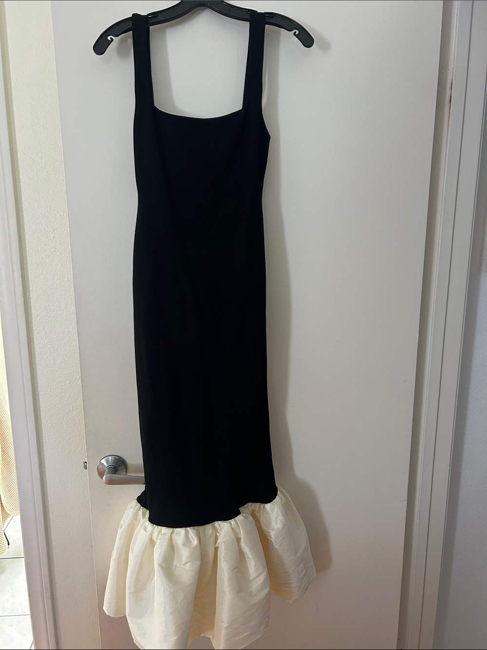 Delfi Collective Black and Cream Ruffle-Hem Dress